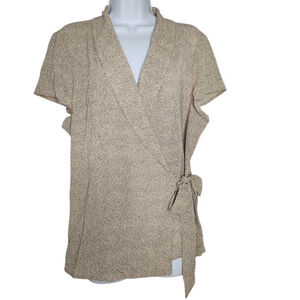 Women's Adrianna Papell Beige Black Dots Wrap Top Size XL